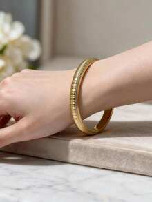 5pcs Gold-Tone Bracelet Set, Lightweight CCB Material, Textured Layered Mix & Match Bangles, Suitable For Daily, Party And Vacation Wear - Gold - View 5