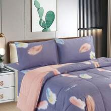 Edredón Matrimonial de Lujo Doble Vista Piel de Ángel, Suave y Acolchado, Incluye Edredón Relleno, 2 Fundas de Almohada, Sábana Superior y Sábana Ajustable (5 Piezas en Total) - Durazno - Ver 4