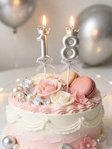 1pc Silver Number Candle 0-9 Crown & Butterfly Shaped Birthday Party Cake Candle - Silver - View 3