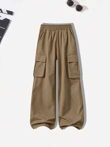 Boys Fashion Racing Print Crew Neck Sweatshirt + Cargo Pants Long Trousers, Autumn/Winter Daily 2pcs Set - Dark Green - View 6