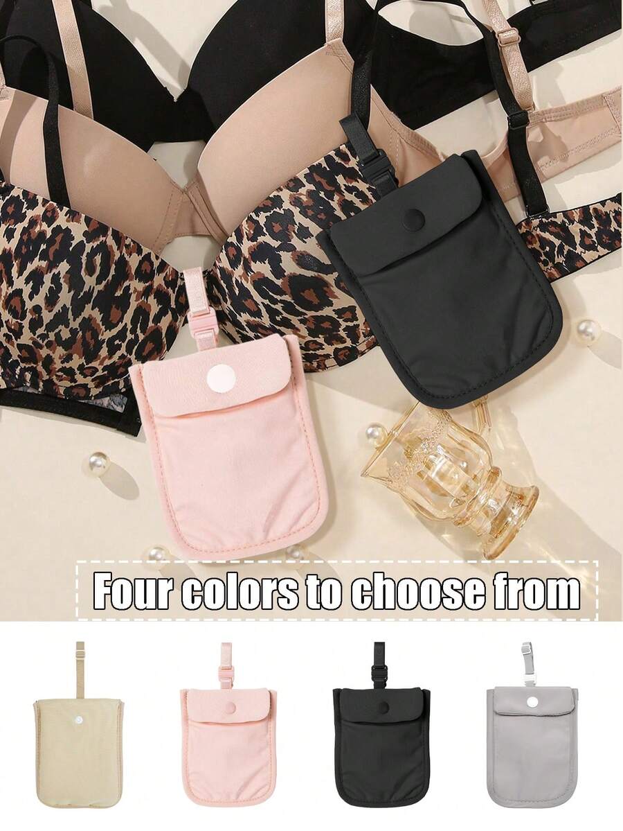 Cartera de sujetador oculta con bloqueo RFID de moda - Múltiples colores, material suave y amigable con la piel, ajustable, botón a presión para evitar que se caigan los artículos, ligera y transpirable, sin sensación de Body extraño