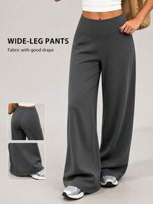 Women High Waist Wide Leg Yoga Pants Tummy Control Butt Lifting Stretchy Casual Workout Fall Winter - Grey - View 7
