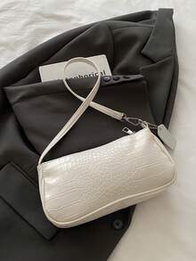 1pc New Fashion Versatile Textured Shoulder Bag Underarm Bag, Suitable For Dating, Outing, Party And Other Occasions, Fashionable Women's Solid Color Wallet. Crocodile Pattern Position Random - White - View 8