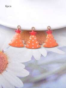 6pcs Christmas Tree Charms, Copper Oil Drip, Double-Sided Enamel, Colorful, Small Pendant For Bracelet, Bag, Earring, Necklace, Jewelry DIY Making Decoration - Christmas - View 5