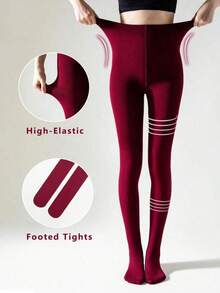 1 Pair Women Stretchy Opaque Thermal Pantyhose, Fleece Lined Comfort Tights For School Uniform, Office Business And Autumn Winter Daily Looks - Multicolor - View 7