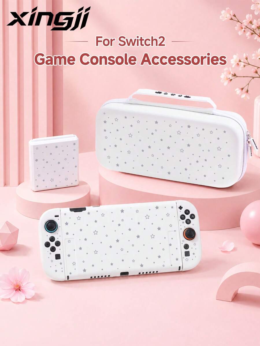 Xingji Minimalist Y2K Style Star & Polka Dot Element Game Console Protective Case, Suitable Compatible With Switch 2 (2025)/Switch OLED/Switch Console, Made Of Soft TPU Material Soft Shell/Hard Shell, Universal Storage Bag, No Need To Disassemble, Anti-Drop Anti-Dust, Ideal Gift Compatible With Switch Gamers - View 1