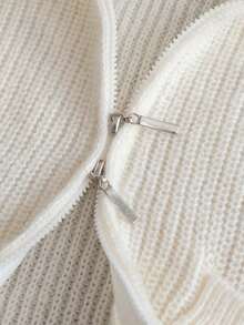 Girls' Casual Solid Color High Neck Pocket Knitted Cardigan Sweater Jacket, Long Sleeve, Suitable For Vacation, Leisure, Spring, Autumn, Winter - Apricot - View 5