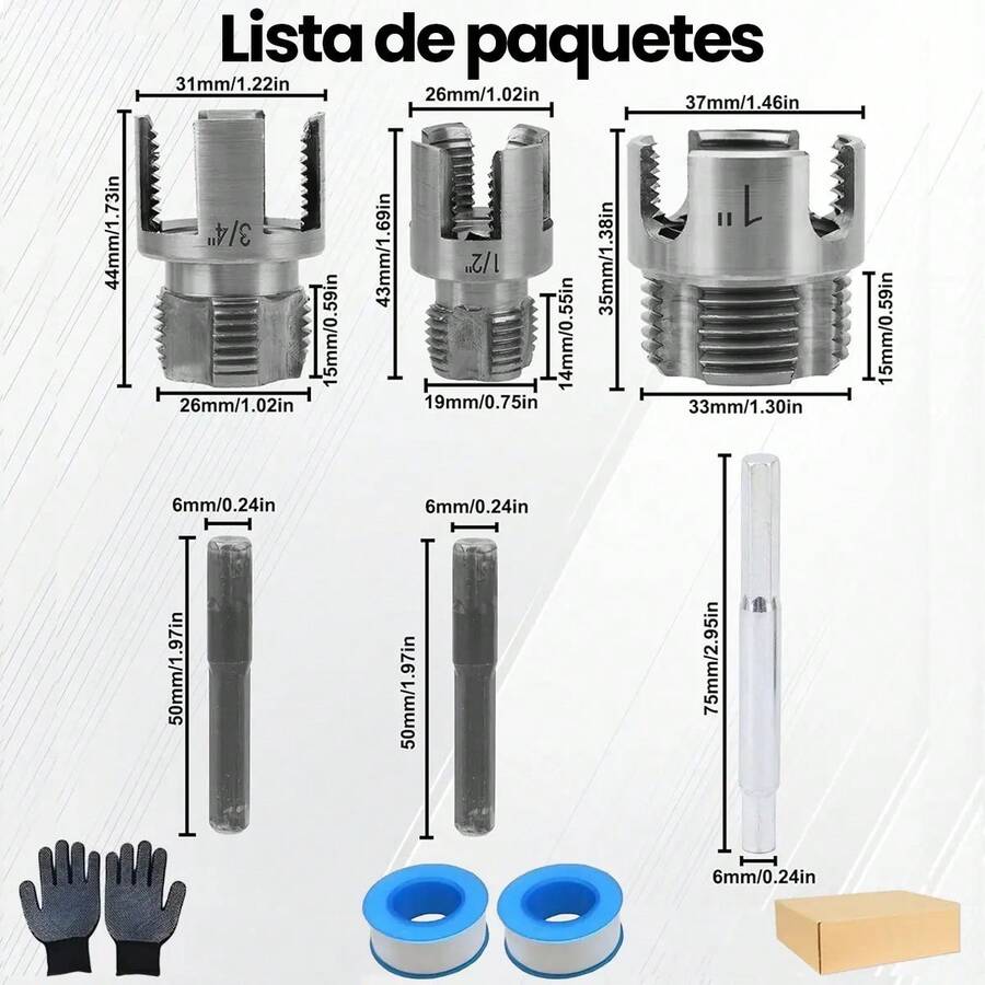 3 Piezas Herramientas para Roscado de Tubos PVC/PPR, 1/2, 3/4 y 1 Pulgada, Roscador de Rosca Interna y Externa de Acero al Carbono, Vástago Hexagonal para Taladro y Atornillador de Impacto, para Instalación, Reparación y Bricolaje - 3 uds. - Ver 1