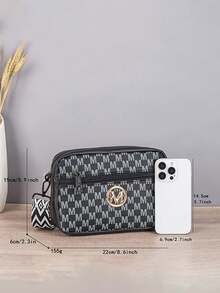 Printed Crossbody Camera Bag, Golden M-Letter Metal Emblem, Geometric Wide Adjustable Shoulder Strap, Fashionable And Small Square Ladies' Handbag - Multicolor - View 3