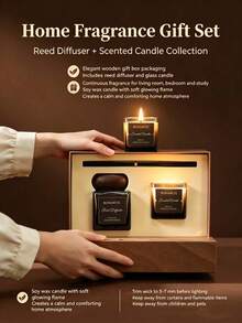 Aromatherapy Gift Set, Reed Diffuser & Scented Candle Kit, Wood Fragrance Home Aroma Decor For Bedroom Living Room, Holiday Birthday Gift For Women - Scented Candle Set - View 14