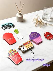 6/12pcs Personalized Logo/Name/Contact Information Knife Cut Business Cards, Creative And Unique Shaped Business Cards, Brand Promotion Cards, Enterprise Promotion Cards, Suitable For Business Communication, Exhibition Activities,Customer Marketing - Multicolor - View 1