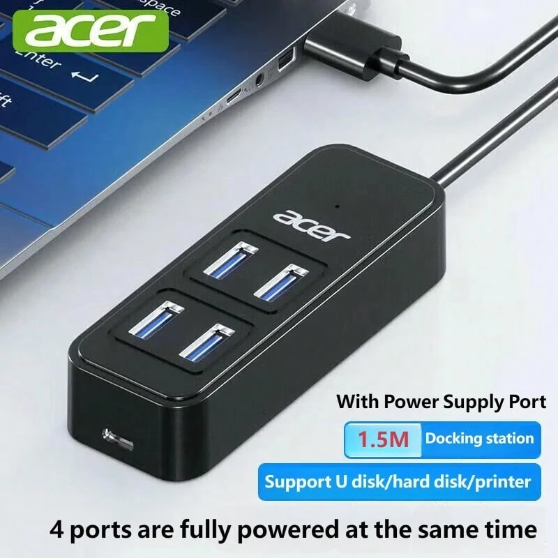 Kabel Ekstensi Konverter Splitter 4 Port USB 3.0 Hub Acer 1-ke-4 dengan Port Daya untuk Laptop Desktop Ekspansi Multi-Antarmuka 1,5m - View 1
