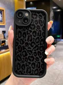 1pc Solid Black TPU Full Coverage Phone Case, Dark Leopard Print Design, Raised Lens Protection, Anti-Slip & Shockproof, Compatible With Apple All Series And Multiple Models, Suitable For Women's Daily Use Vacation Style Exquisite Gift, Compatible With Apple 11/12/13/14/15/16/17 Pro Max, A55/A54/A53/A52/A51, S26/S25/S24/S23/S22/S21 All Series Models - Black - View 6