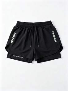 Women's Summer Outdoor Sports Breathable Layered Shorts, 2 In 1 Printed Athletic Shorts, Suitable For Gym, Running, Night Running - Black - View 5
