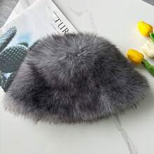 Autumn Minimalist Faux Fox Fur Bucket Hat, Thick Warm Plush Hat, Cold-Proof Versatile Ear-Flap Hat, Face-Slimming Bucket Hat - Multicolor - View 14