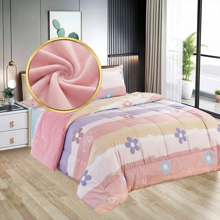 Edredón Matrimonial de Lujo Doble Vista Piel de Ángel, Suave y Acolchado, Incluye Edredón Relleno, 2 Fundas de Almohada, Sábana Superior y Sábana Ajustable (5 Piezas en Total)