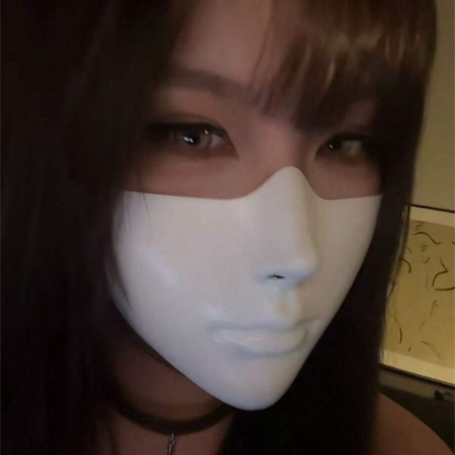 2pcs Halloween Mask, Lower Face Mask New Style, Cyberpunk Warrior Mask Halloween Cosplay, Suitable For Halloween Party, Carnival Mysterious Person, - Black+White - View 1