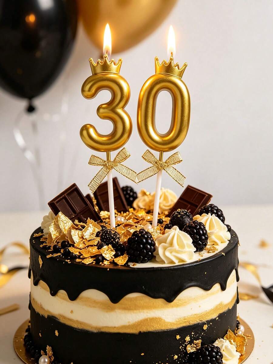 1pc Gold Number Candle 0-9 With Crown & Bowknot Decor For Birthday & Party Cake Decoration, - Gold - View 1