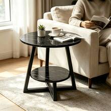 Two‑Tier Round Side End Table, Waterproof Easy‑To‑Clean Tabletop, Sturdy Geometric Metal Frame, Modern Decorative Furniture For Living Room, Bedroom And Small‑Spaces - Off-white - View 3