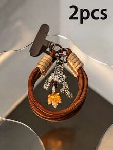 2pcs Vintage Autumn Maple Leaf Phone Wrist Strap, Braided Rope Cell Phone Lanyard, Anti‑Lost Phone Chain, Fall Aesthetic Bag Accessory. Gift For Women - Multicolor - View 8