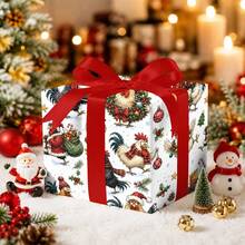 1Set Funny Christmas Chicken Wrapping Paper Roll , Holiday Gift Wrap Paper With Christmas Chickens, Roosters Wearing Santa Hats, Snowflakes, Ornaments, And Festive Winter Design For Xmas Gifts, Party Decorations, Includes Christmas Stickers - Multicolor - View 6