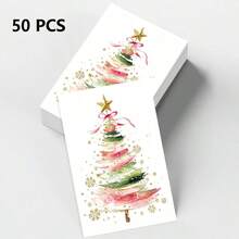25/50 Pcs Watercolor Christmas Tree Mini Greeting Cards, Pocket Cards, Fresh Pink-Green Gradient Watercolor Christmas Tree Design, Blank Back For Hand-Written Christmas Greetings, Thank You Messages, Used As Message Cards In Gift Boxes - A - View 8