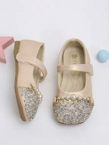 Girls' Pearlescent Pink Rhinestone Pearl Hook & Loop Mary Jane Shoes, Suitable For Autumn Party, Performance And Holiday Outfits - Baby Pink - View 3