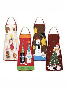 1/2/4pcs Christmas Apron, Suitable For Kitchen Cooking, Home Life, And Also A Great Gift Choice For Friends. - Multicolor - View 1