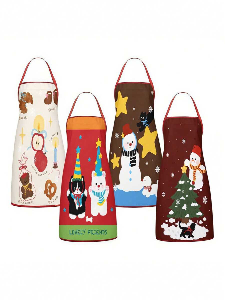 1/2/4pcs Christmas Apron, Suitable For Kitchen Cooking, Home Life, And Also A Great Gift Choice For Friends. - Multicolor - View 1