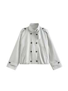 Korean Style Fashion Design Double Breasted Jacket Autumn Winter New Popular Item French Slouchy Chic Versatile Short Women's Top - Grey - View 6