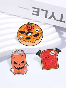 Halloween Spooky Food Enamel Pin Set Pumpkin Can Ghost Toast Donut Cartoon Lapel Badge For Backpack Jacket Decor - Multicolor - View 6