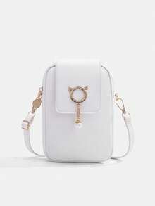 1pc Girls Cute Cat Pearl Pendant Phone Crossbody Bag, Multi-Color Vertical Small Bag, Lightweight Coin Purse Shoulder Bag - Plain Weave - View 18