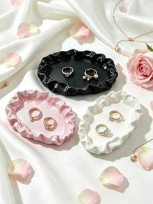 3D Printed Cream Style Wavy Ruched Jewelry Display Tray, Makeup Vanity Small Item Storage Dish, Jewelry Photography Prop, Home Decor Ornament, Pleated Lotus Wavy Ruched Design, Storage & Photography Decoration 2-In-1 - Multicolor - View 3