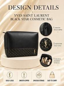 YSL Tas kosmetik Saint Laurent motif bintang berwarna hitam, ukuran 26,5 x 15,5 cm, kapasitas besar, resleting halus untuk memudahkan pembersihan, cocok untuk menyimpan kosmetik saat bepergian. - Hitam - View 6