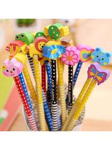 10/40pcs Random Color Cute Cartoon Eraser Pencil Set, Perfect As School Stationery Gift Or Small Reward. School Supplies - Multicolor - View 2