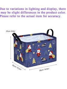 1PCFestive Christmas Style Square Storage Basket With Gnome Xmas Print& Reinforced Handle Detail,Foldable For Space‑Saving Organization,Household Sundries Storage Bin,Desktop Organizer Container,Suitable For Christmas Winter Bedroom Home Use - Multicolor - View 12