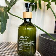 3pcs 500ml, 16.9oz Natural Bamboo Pump Plastic Dispenser Bottles, Suitable For Shampoo, Conditioner And Body Wash - Green - View 4