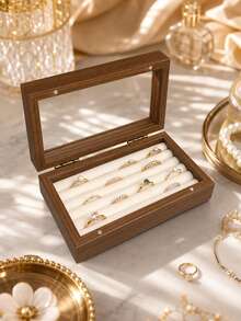 1 Piece Ring Jewelry Organizer, Wooden Transparent Display Box With Compartments, Suitable For Counter Display, Bedroom, Bathroom, And Accessory Storage, Can Hold Earrings, Necklaces, Bracelets, Dustproof Lid, - Multicolor - View 3
