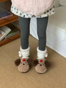 XIXITIAO Cute Cherry Dog Closed‑Toe Slippers, Warm Soft‑Soled Cozy Indoor Home Slippers - Brown - View 9