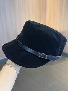 Autumn Fashion Belt Buckle Suede Flat Top Cap Women Niche Design Versatile Baseball Cap Equestrian Hat - Multicolor - View 12