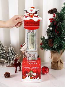1 Set Christmas Money Pull Box, Santa Claus Snowman Penguin Chimney Print, 12x12x12cm Holiday Money Box, Suitable For Christmas Party Favors And Gift Packaging - Multicolor - View 6