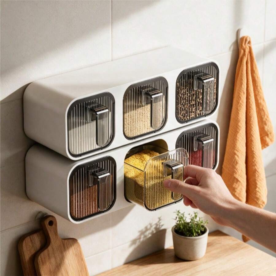 3-Tier Wall Mounted Drawer Spice Rack, Size: 10.2 X 3 X 3 Inches, For Storing Herbs, Salt And Seasonings In Home Kitchen, Condiment Organizer, Kitchen Accessories