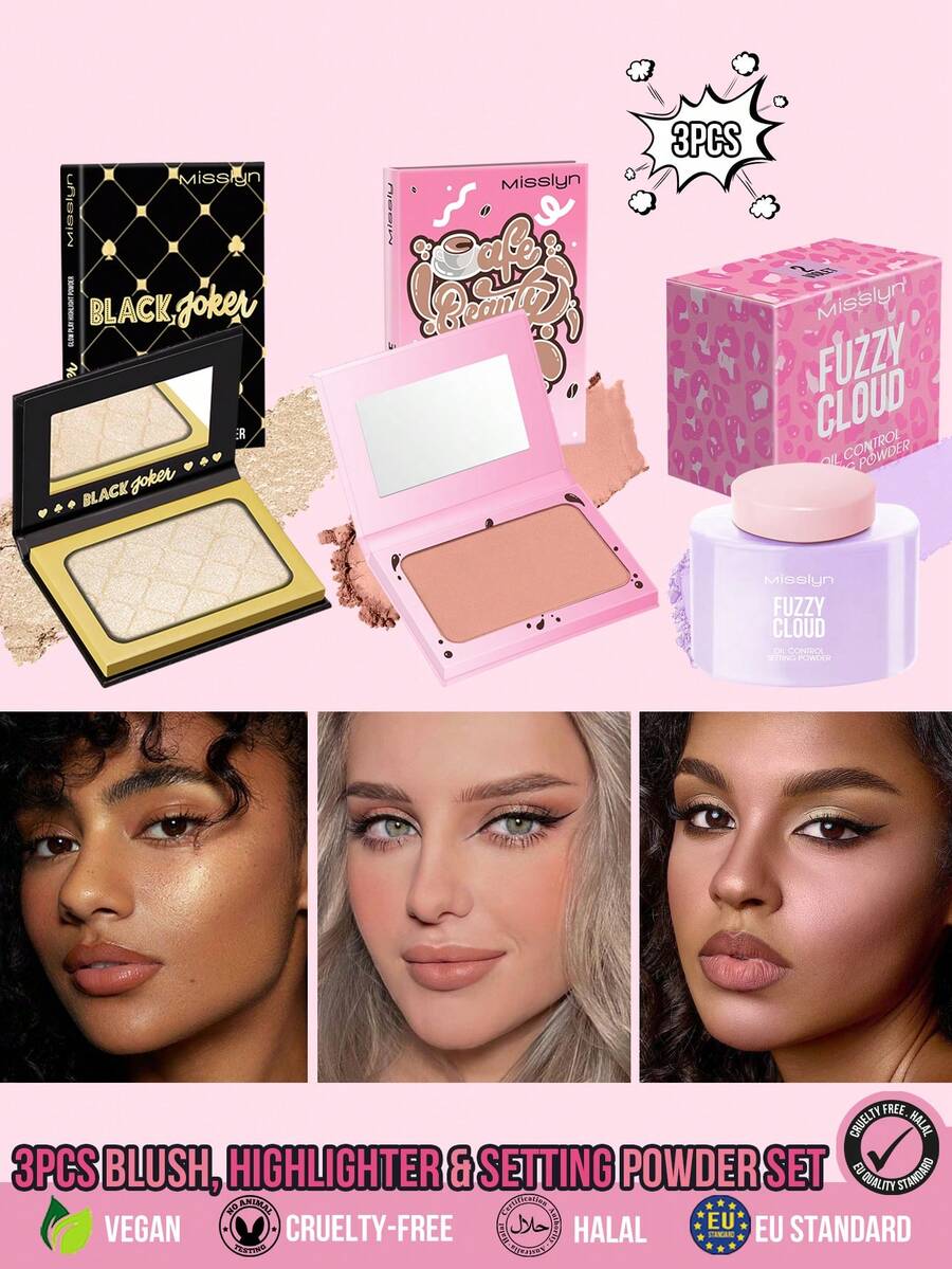 Bộ 3 sản phẩm MISSLYN gồm Bảng màu Cafe Beauty, Phấn highlight Joker Glow Play màu đen và Phấn phủ kiềm dầu, màu sắc dễ chồng lớp, dễ tán mịn, bộ ba highlight và định hình khuôn mặt, dùng hàng ngày và đi chơi đêm, hiệu ứng căng bóng và lì, bộ trang điểm - #01+#5+#2 - Xem 1