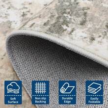 Techigher Modern Abstract Area Rug, Large Washable Living Room Rug, Ultra-Soft Non-Slip Bedroom Carpet & Foldable Floor Mat - Grayish Yellow - View 6