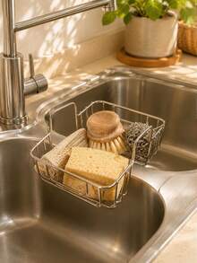 4/3/2/1pc Hanging Sponge Storage Rack, Stainless Steel Kitchen Sink Organizer, Hanging Storage Basket For Sponge, Brush, Cloth, Steel Wool, Rust-Proof Drainage Design, Convenient Hook Installation On Kitchen Countertop Sink Edge - Multicolor - View 2