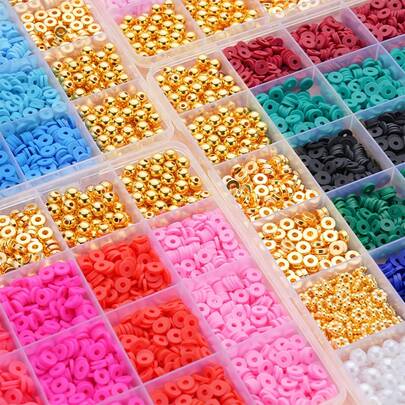 24-teiliges Polymer-Ton-Perlen-Set, gemischte farbige flache Heishi-Perlen für DIY-Armbänder, Halsketten, Schmuckherstellung und Bastelbedarf