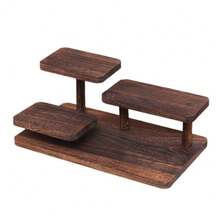 1pc Vintage Wooden Desktop Shelf, Makeup Jewelry Display Stand, Desktop Storage Rack, Cake Dessert Tray Display, Suitable For Desktop - Dark Brown - View 6