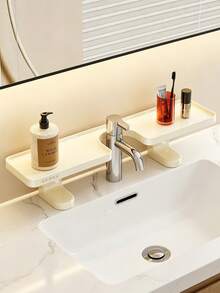 1pc Solid Color Sink Faucet Surround Storage Rack, Modern Plastic Irregular With Adjustable Split‑Tray Design, Space‑Saving Organizing Make Up Storage Organiser Bathroom Shelf, For Vanity Countertop Washroom Daily Use All‑Season Home Decor - Multicolor - View 16