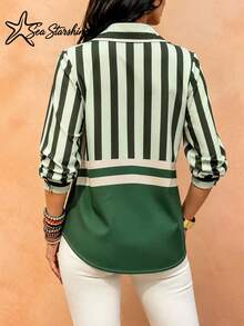 Sea Starshine: New Casual Minimalist Elegant Women's Blouse, Contrast Stripe Design, Suitable For Afternoon Tea And Beach Vacation - Multicolor - View 4