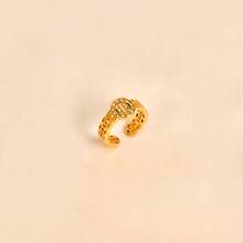 1PC Cross-Border European & American Luxury Style Stainless Steel Oil-Pressed Open Ring, Coin-Shaped Glass Rhinestone Design, Niche Versatile Hand Accessory, Unisex, Adjustable Size - Coin-shaped Open Ring With Glass Rhinestones - View 4